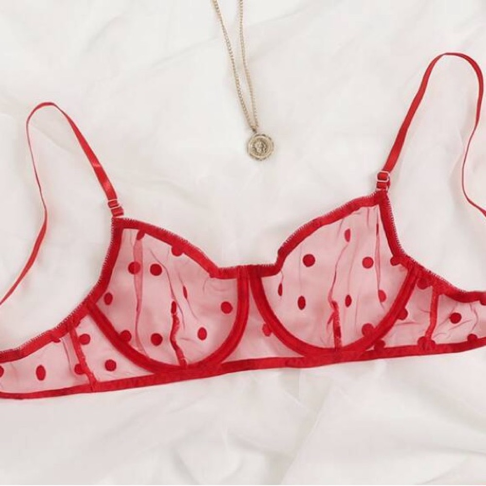 SHEIN women’s red mesh polka dot unlined bralette - Large